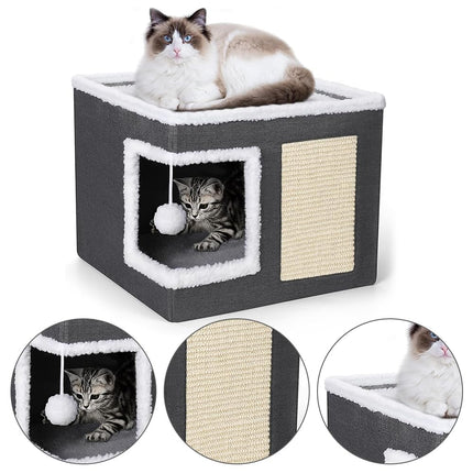 Volivx Cat House, Winter Warm Removable Cat Bed Imitation Wool Pet Cave Anti-Scratch Wear-Resistant Cat Furniture, (Gray)