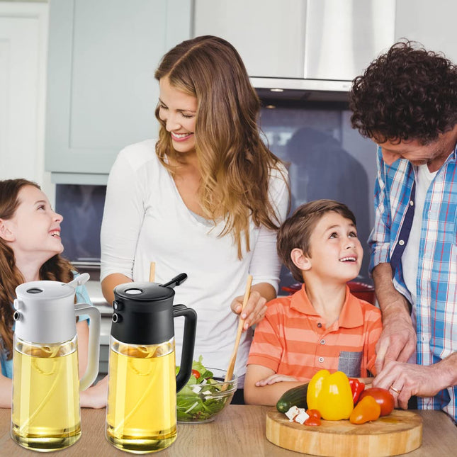 TINMIX Oil Sprayer for Cooking - 2 IN 1 Glass Oil Dispenser & Olive Oil Mister Sprayer Bottle for Kitchen Frying Grilling Salad BBQ, Large Capacity 500ml, White