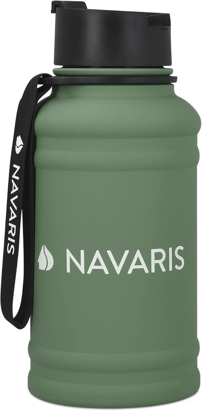 Navaris 44fl oz/1.3L Stainless Steel Water Bottle Jug, GREEN