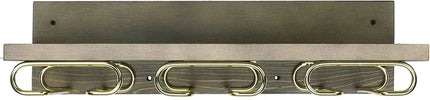 Wall Mounted Gray Wood Kitchen Floating Shelf with Brass Metal Wine Glass Stemware Holder Rack