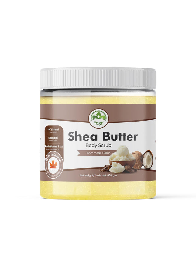 Yogti All Natural Infused with Coconut Oil, Exfoliates & Moisturizes, Deep Cleansing Shea Butter Sugar Body Scrub - 454g