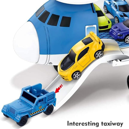 Kids Airplane Toys Transport Cargo Play Kit, Aircraft Vehicle Toys Big Transport Cargo with 8 Mini Cars and Helicopter, Kids Birthday T55