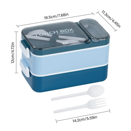 LetsLife 1600ml Bento Box for Adult Kids, Double-Layer Large Lunch Containers with Stainless Steel Inner, Built-in Cutlery and Sauce Pot, Leakproof Food Storage Container Set, Microwavable