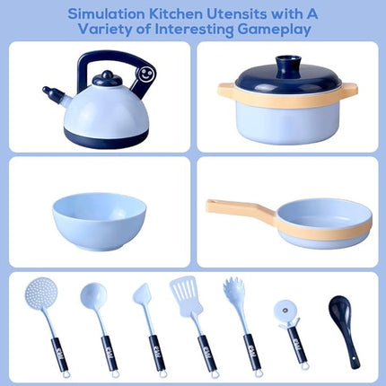 Veluoess 28PCS Kids Kitchen Pretend Cooking Play Toys,Role Play Game Cookware Pot and Pan Toy Set,Cooking Utensils Accessories Toys T31