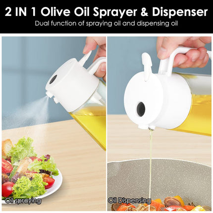 TINMIX Oil Sprayer for Cooking - 2 IN 1 Glass Oil Dispenser & Olive Oil Mister Sprayer Bottle for Kitchen Frying Grilling Salad BBQ, Large Capacity 500ml, White