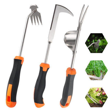 Foyucool 3 Pack Weed Puller with Rubber Handle, Crack Weeder Crevice Weeding Tool, Stainless Steel L-Shaped Hand Weeder Tool, Portable Manual Weed Puller Tool for Garden Patio Lawn Planting & Weeding