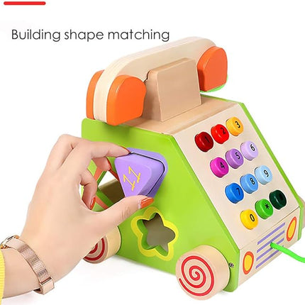 Wooden Artificial Telephone Child Early Childhood Education Puzzle Baby Shape Digital Cognitive Toy T122