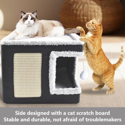 Volivx Cat House, Winter Warm Removable Cat Bed Imitation Wool Pet Cave Anti-Scratch Wear-Resistant Cat Furniture, (Gray)