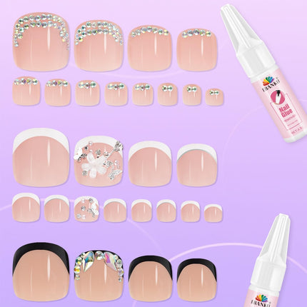 EBANKU 72 Pcs Square French Tips Toe Nail Tips Nude Pink False Fake Nail Tips for DIY Salon Home