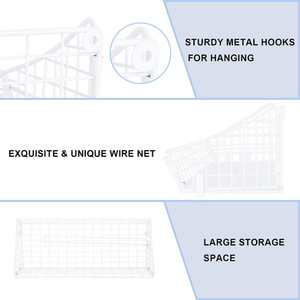 FAGIGY Wall Mount Metal Wire Basket Hanging Toilet Paper Holder Shelf with Towel Bar Organizer, White