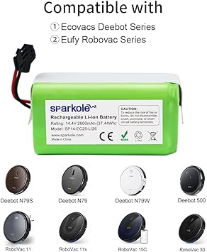 Sparkole 14.4V 2600mAh Replacement Battery for Ecovacs Deebot N79S, N79, DN622.11, DN622 and Eufy Robovac 11, 11S, 11S Max, 30, 30C, 35C, 15C, G30, G10 Hybrid
