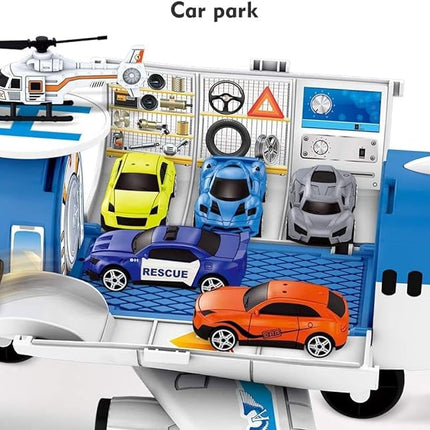 Kids Airplane Toys Transport Cargo Play Kit, Aircraft Vehicle Toys Big Transport Cargo with 8 Mini Cars and Helicopter, Kids Birthday T55