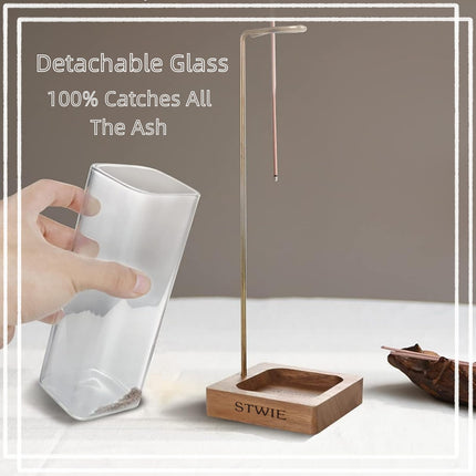 STWIE Incense Holder-Anti-Ash Flying Incense Burner for Stick -Wooden Incense Holder Elegant Outdoor and Home Waterfall Incense Holder Glass Ash Catcher Fragrance Accessory