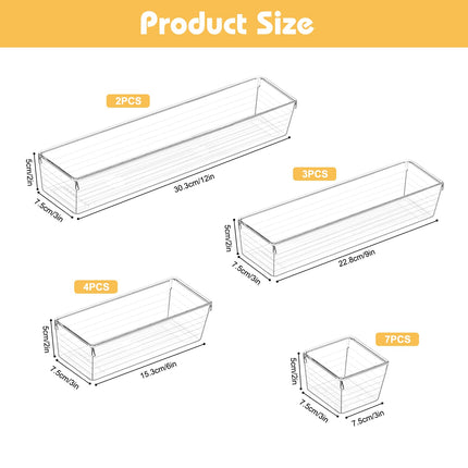 QUIENKITCH 16PCS Drawer Organizer Tray Set 4 Different Size Clear Plastic For Multi-Use