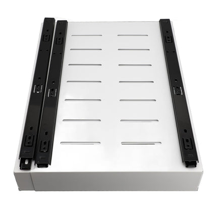 Adjustable Width Cabinet Pull Out Shelf, Carbon Steel Slide Out Drawer Organizer with 3 Sideline Rails for Kitchen, Large Capacity, Easy to Install, Strong and Quiet