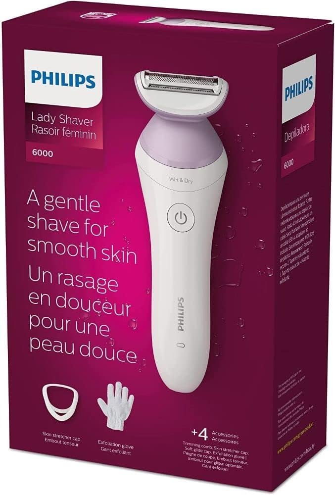 (New Open) Philips Female Grooming Lady Shaver Series 6000, 4 accessories, BRL136/00