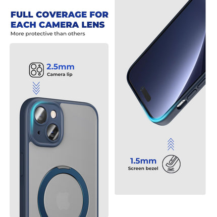 pcgaga Translucent Matte PC Cover  6.7" Magnetic Phone Case for iPhone 15 Plus [Compatible with MagSafe] [Built-in Invisible Stand] + Screen Protector, Blue