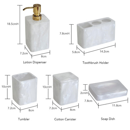 Suanti Bathroom Accessory Sets,5 pcs White Bathroom Decor Sets with Lotion Dispenser, Soap Dish, Tumbler, Toothbrush Holder, Q Tip Holders