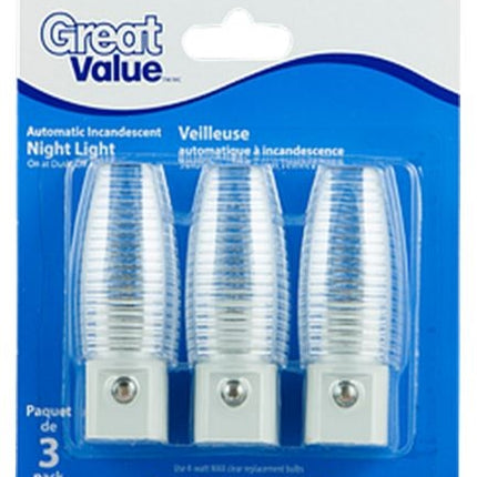 Great Value Incandescent / LED Night Light, Pack of 3