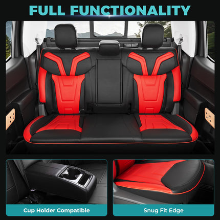FEINEPRO for Ford Maverick Seat Covers XL XLT Lariat 2022 2023 2024 2025, Custom Fit Car Seat Cover Full Set, Luxury Leather Seat Covers, Waterproof Car Interior Accessories Cushions, Black Red