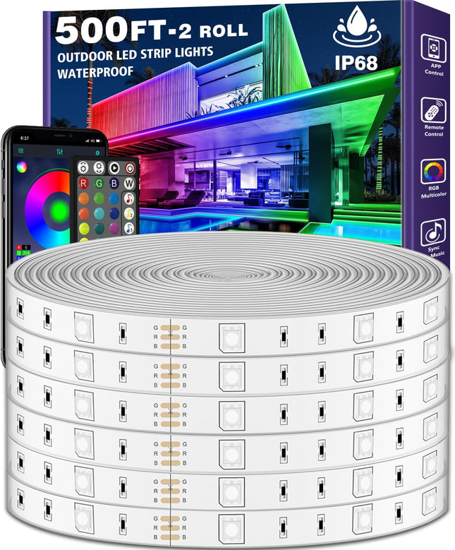 LETIANPAI Outdoor LED Strip Light Waterproof 500ft /150M,IP68 Outside LED Light Strip Waterproof with App Remote Control,Music Sync RGB Exterior LED Rope Light for Balcony