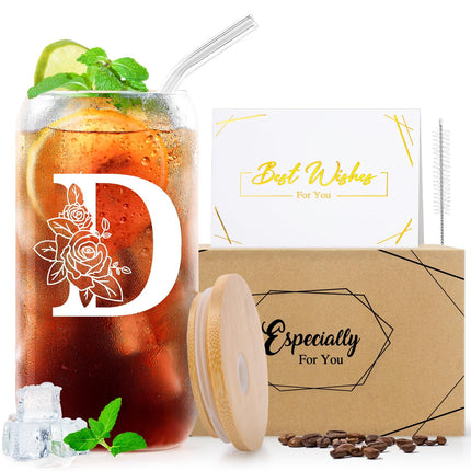 A-Z Iced Coffee Glass Cup with Lids and Straws