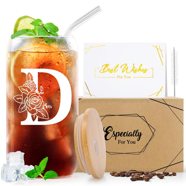 A-Z Iced Coffee Glass Cup with Lids and Straws