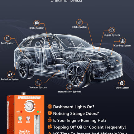 PowerScale M3 Automotive Smoke Machine Built-in Air Pump, 19-23 PSI Leak Detection, 2024 Professional Tools, EVAP System, Fuel Leakage, Leakage Diagnostic Tester for All DC12V Vehicles