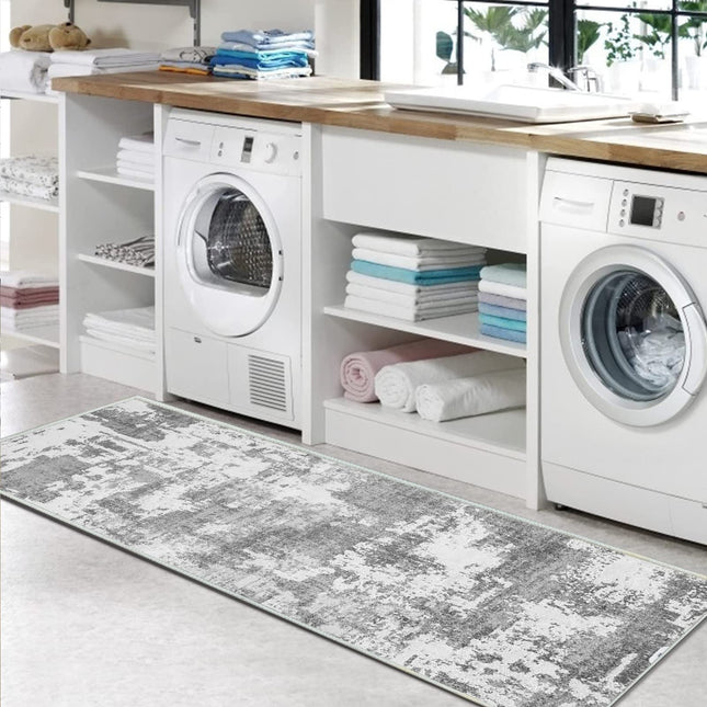 JURLEA Hallway Runner Rug Non-Slip Carpet Runner for Hallways Kitchen Living Room No Shedding Washable Lightweight Long Runners Rug (Cream/Grey, 80x200cm,2.6'x 6.6')