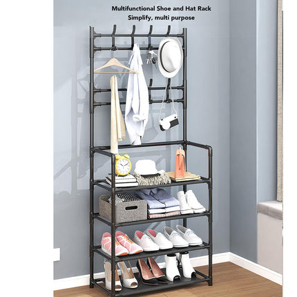 ZYYIN Entryway 5-Tier Coat Shoe Storage Rack, 175Cm Floor Organizer, Black