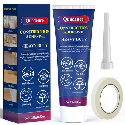 Heavy Duty Construction Adhesive - Quadence All-Purpose High Strength Contact Cement Concrete Glue for Concrete, Tile, Wood, Floors, Indoor & Outdoor Use - Fast Grab, Waterproof, Solvent-Free, 250g