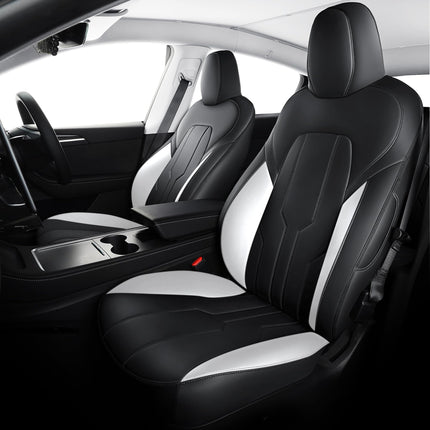 FREESOO Customzied Seat Covers for Tesla Model Y 7 Seats, Full Wrap Leather Seat Covers Interior Accessories Black White #C3