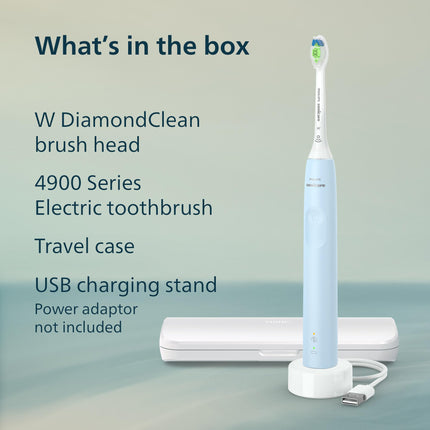 Philips Sonicare 4900 Series Electric Toothbrush - Sonic Toothbrush With Advanced Sonic Technology, Pressure Sensor, Two Intensity Settings, SmarTimer & QuadPacer, Light Blue, Model HX3683/32