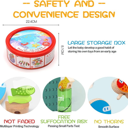 Montessori Toys for 3 + Year Old, Magnetic Fishing Game Toy for Toddlers, Stacking Fine Motor Skills Toys for Kids Preschool Learning, 3 in 1 Wooden Toys T104