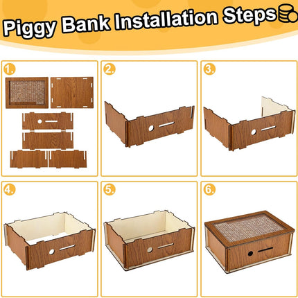 2PCS Cash Vault Wooden Savings Box 10000 The Challenge Piggy Bank