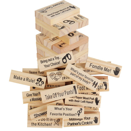 Crazy Night 48Pcs Block Tower Game, Couples Lust Games for Adults, Valentine Tumbling Stacking Blocks, Wooden Naughty Date Night Ideas for Adults Party Game Gift