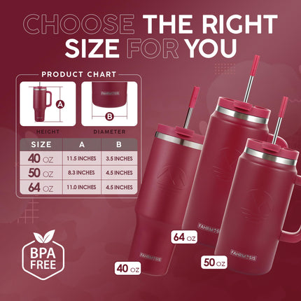 FAHRMOSIS 40 Oz Tumbler with Handle and Straw Insulated Cup That Fits in Cup Holder for Hot & Cold Drinks Leak Proof Tumbler with Straw Stainless Steel Travel Mug for Men & Women - Red