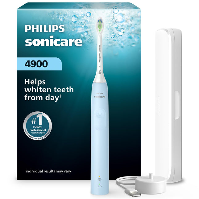 Philips Sonicare 4900 Series Electric Toothbrush - Sonic Toothbrush With Advanced Sonic Technology, Pressure Sensor, Two Intensity Settings, SmarTimer & QuadPacer, Light Blue, Model HX3683/32