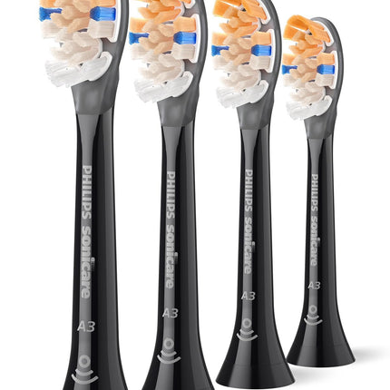 Philips Sonicare A3 All-in-one - Genuine Replacement Electric Toothbrush Heads, Black, 4 Pack One Year Supply, HX9094/95