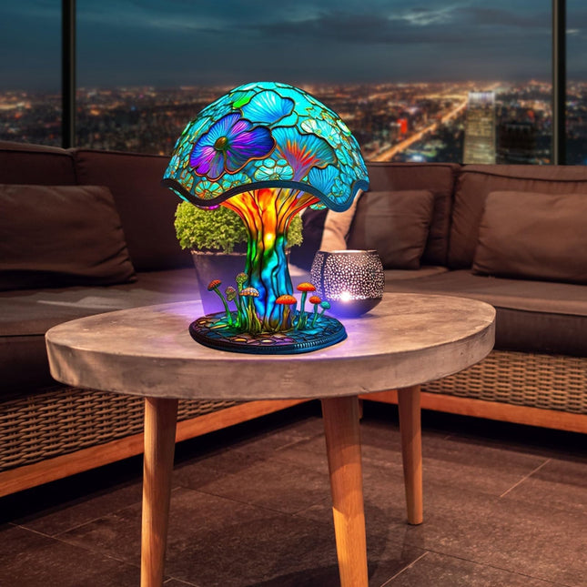 Rehumsem Painting Stained Night Mushroom Decorative Bedside Table Lamp