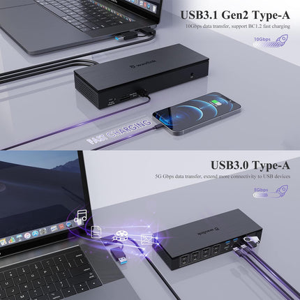 WAVLINK 20-in-1 USB-C Quad 4K Universal Docking Station for MacBook and Windows with 100W Power Delivery, Dual 5K@60Hz Dock with 4xDisplayPort & HDMI, 10Gbps USB 3.1-A & C, SD/TF Slot, 3xUSB 3.0-A