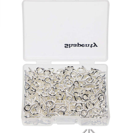 Shapenty 300PCS Mini Metal Hoop Peg Screw Eye Pin Hook for Arts & Crafts Projects, Cork Top Bottles, DIY Jewelry Making Findings, Charm Bead, 104.5mm (Bright Silver)