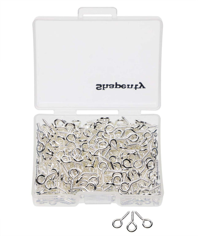 Shapenty 300PCS Mini Metal Hoop Peg Screw Eye Pin Hook for Arts & Crafts Projects, Cork Top Bottles, DIY Jewelry Making Findings, Charm Bead, 104.5mm (Bright Silver)