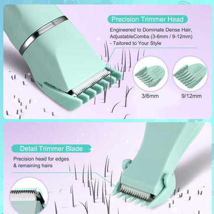 AREYZIN Women's Waterproof Wet & Dry Use Rechargeable Electric Razor Trimmer for Bikini, Legs, Pubic Hair with Snap-in Ceramic Blades IP7X Washable Head, Green