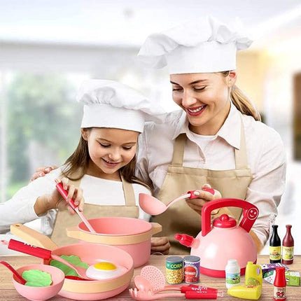 28 PCS Kids Kitchen Toy with Foods,Pretend Cooking Set for Children,Cookware Playset with Pots,Pans,Cooking Utensils and Food Accessories,Educational Gifts T50