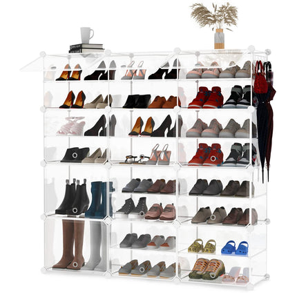 KUSARKO 24 Pair Shoes 8 Tier Rack Storage Clear Plastic Expandable Stackable Organizer