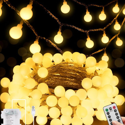 Pipiruew 33FT 100 LED Globe Ball String Lights, 8 Modes with Remote Battery & USB Powered, Warm White