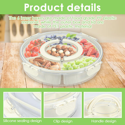 Divided Rotating Serving Tray with Lid and Handle, Container for Fruits Snacks Veggie Charcuterie, Snack Spinner Organizer, Snack Trays Serving Tray with Lid (1)