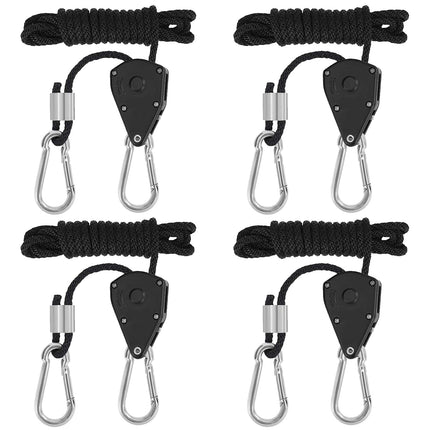 DMZK 4Pcs 1/8 Inch Hanging Rope Ratchet, Adjustable Heavy Duty Ratchet Rope Hanger, Rope Clip Hanger for Grow, Light Fixtures, Gardening,150lb Capacity