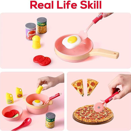 28 PCS Kids Kitchen Toy with Foods,Pretend Cooking Set for Children,Cookware Playset with Pots,Pans,Cooking Utensils and Food Accessories,Educational Gifts T50